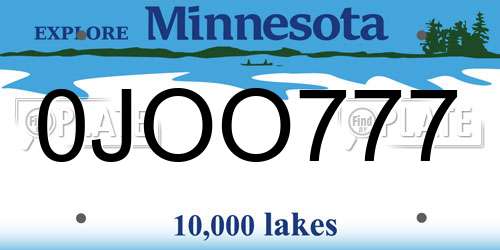 0JOO777 Minnesota License Plate