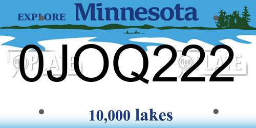 0JOQ222 Minnesota License Plate