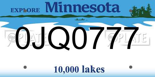 0JQ0777 Minnesota License Plate