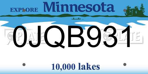0JQB931 Minnesota License Plate