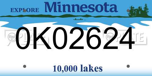 0K02624 Minnesota License Plate