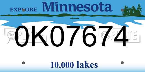 0K07674 Minnesota License Plate