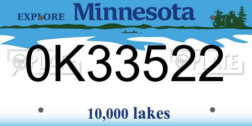 0K33522 Minnesota License Plate