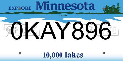 0KAY896 Minnesota License Plate