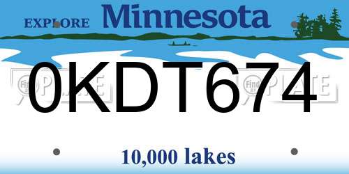 0KDT674 Minnesota License Plate