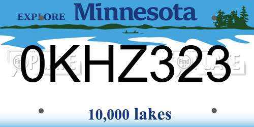 0KHZ323 Minnesota License Plate
