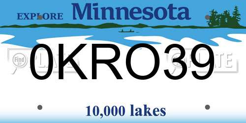 0KRO39 Minnesota License Plate