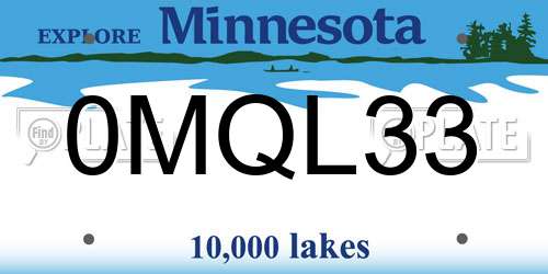 0MQL33 Minnesota License Plate