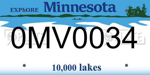 0MV0034 Minnesota License Plate