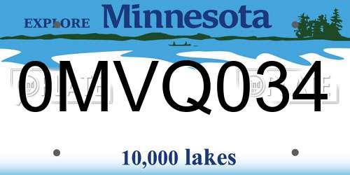 0MVQ034 Minnesota License Plate