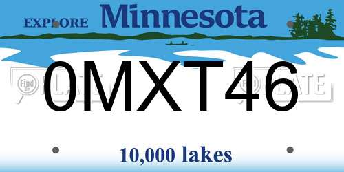 0MXT46 Minnesota License Plate