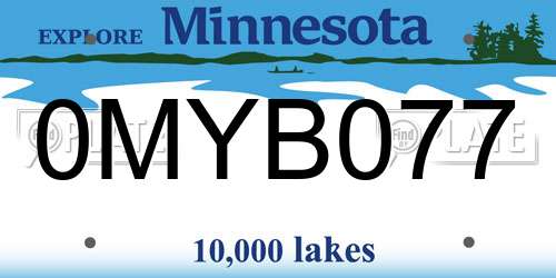 0MYB077 Minnesota License Plate