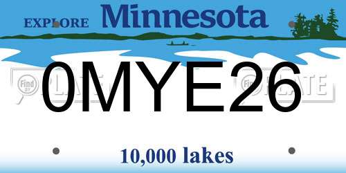 0MYE26 Minnesota License Plate
