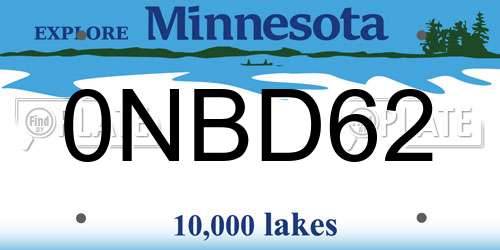 0NBD62 Minnesota License Plate