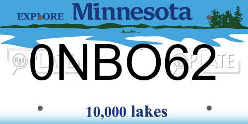 0NBO62 Minnesota License Plate
