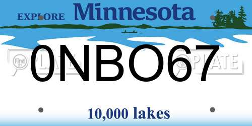 0NBO67 Minnesota License Plate