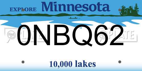 0NBQ62 Minnesota License Plate