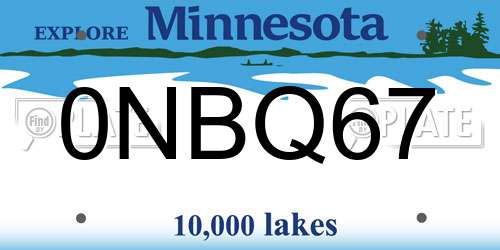0NBQ67 Minnesota License Plate