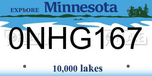 0NHG167 Minnesota License Plate