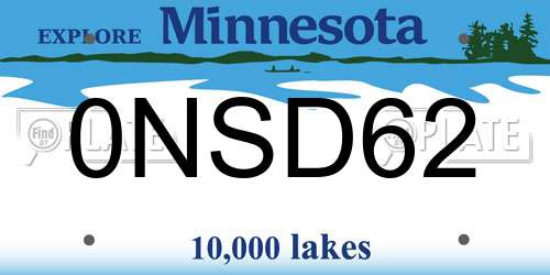 0NSD62 Minnesota License Plate