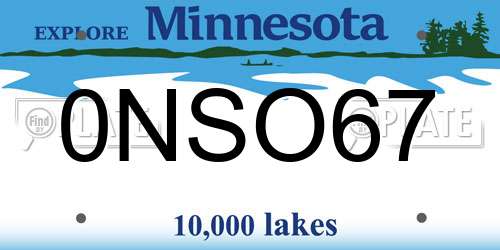 0NSO67 Minnesota License Plate