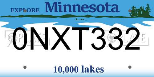 0NXT332 Minnesota License Plate