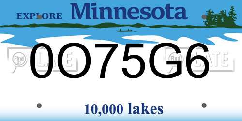 0O75G6 Minnesota License Plate
