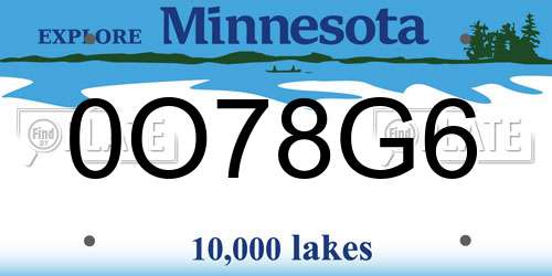 0O78G6 Minnesota License Plate