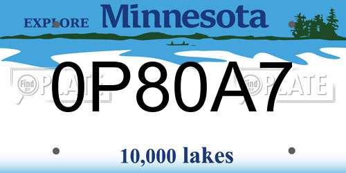 0P80A7 Minnesota License Plate