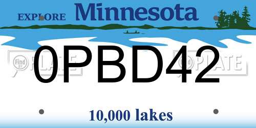 0PBD42 Minnesota License Plate