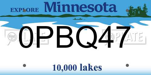 0PBQ47 Minnesota License Plate