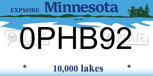 0PHB92 Minnesota License Plate