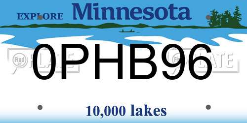0PHB96 Minnesota License Plate