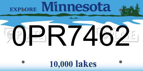 0PR7462 Minnesota License Plate