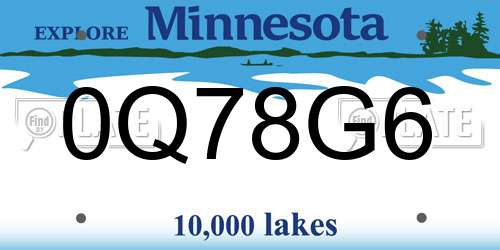 0Q78G6 Minnesota License Plate