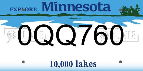 0QQ760 Minnesota License Plate