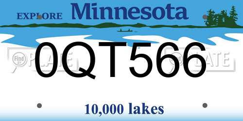 0QT566 Minnesota License Plate