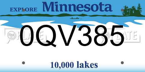 0QV385 Minnesota License Plate