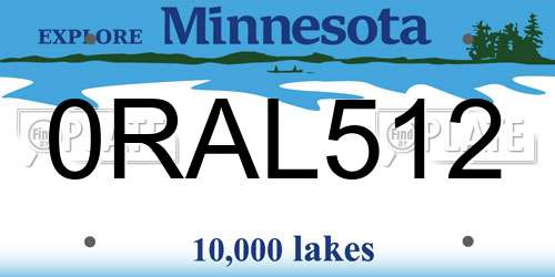 0RAL512 Minnesota License Plate