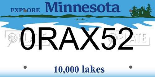 0RAX52 Minnesota License Plate
