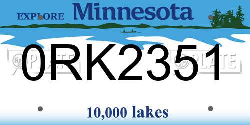 0RK2351 Minnesota License Plate