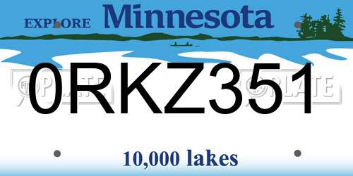 0RKZ351 Minnesota License Plate