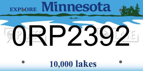 0RP2392 Minnesota License Plate