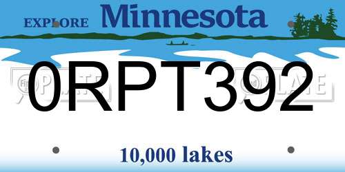 0RPT392 Minnesota License Plate