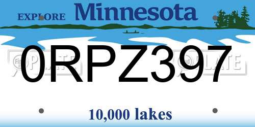 0RPZ397 Minnesota License Plate