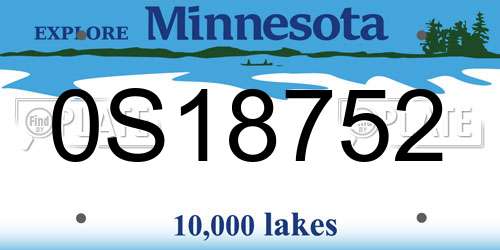 0S18752 Minnesota License Plate