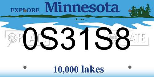 0S31S8 Minnesota License Plate