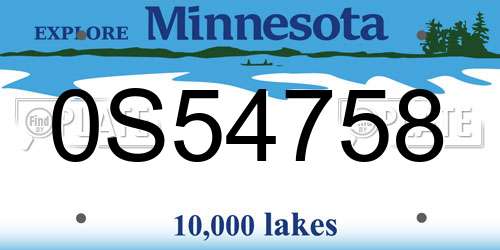 0S54758 Minnesota License Plate