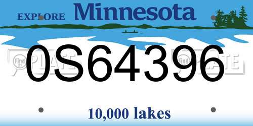 0S64396 Minnesota License Plate
