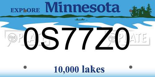 0S77Z0 Minnesota License Plate